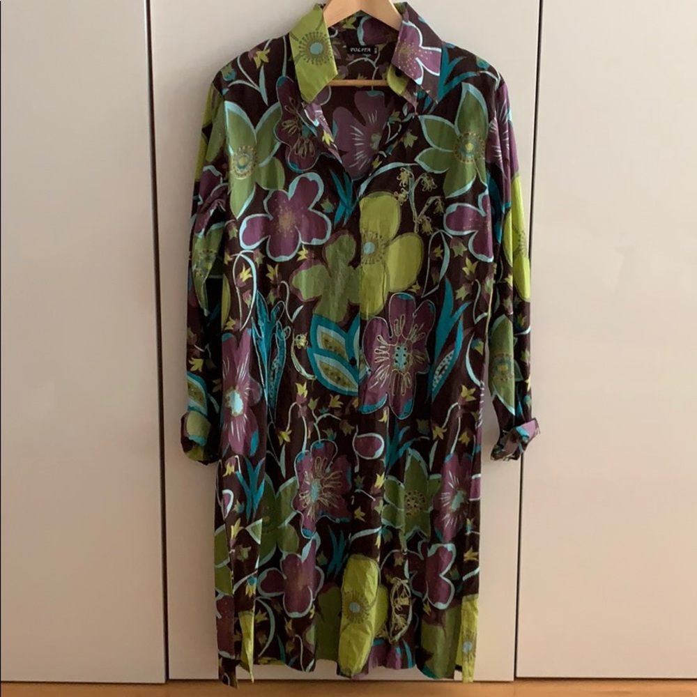 Brown, Purple & Green Shirt Dress